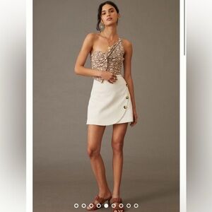 Anthropologie NEW Maeve Knit Mini Overlap Wrap Skirt Size XL Buttons White